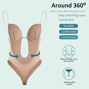Sexy Full Bodyshaper mujeres Deep <span class=keywords><strong>V</strong></span> Convertible Bra Tanga Body Backless acolchado Push up ropa interior adelgazante Shapewear - Product Image 5