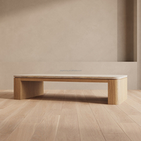 Sageliving meubles de salon contemporains Wabi Sabi table basse en bois massif style moderne dessus en marbre naturel