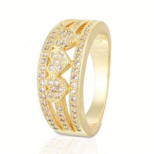 Anillo de banda hueca de dos tonos oro y plata con corazón, ancho, con cristales de laboratorio totalmente pavimentados, chapado en oro de 18K, moderno, regalo para fiesta de mujer - Product Image 1