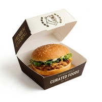 Boîte à hamburger carrée jetable en carton ivoire, biodégradable, résistante à l'huile, avec logo personnalisé en relief, fermeture magnétique, pour la restauration rapide