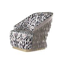 Fauteuil lounge italien fait main à imprimé léopard avec franges et base en acier inoxydable poli, mobilier de salon de villa