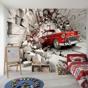 Papier peint de voiture imperméable amovible 3D en détresse <span class=keywords><strong>gris</strong></span> <span class=keywords><strong>blanc</strong></span> mur classique papier peint mural de voiture pour décoration murale de <span class=keywords><strong>chambre</strong></span> à coucher - Product Image 2