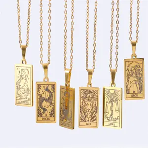 Segno oroscopo inciso in acciaio inossidabile di alta qualità impermeabile semplice quadrato 12 collana con ciondolo zodiacale per regalo da donna