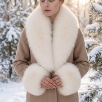 Zoefur Hiver Col en Véritable Fourrure de Renard Naturelle Luxe Couleur Unie Respirant Longue Écharpe en Fourrure Châles Manteau Veste Femme Ensemble de Manchettes en Fourrure