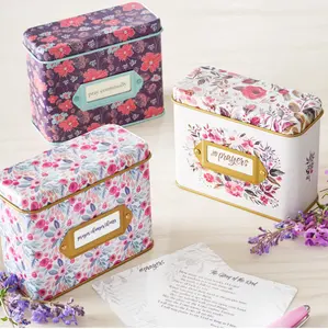 Card Tin Box High Quality Rectangular Prayer Gift Card Tin Recipe Box With Cards And Dividers Card 4x6 Boxes Set Tin Recipe Packaging