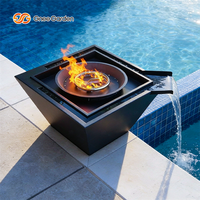 Foyer extérieur personnalisé avec cascade d'eau, foyer à gaz avec bol d'eau, acier corten