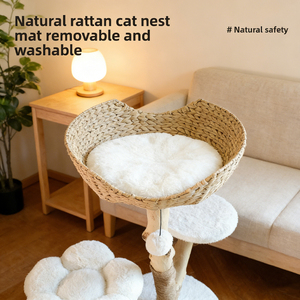 Árbol para Gatos <span class=keywords><strong>de</strong></span> Aglomerado E1 con Cesta <span class=keywords><strong>de</strong></span> Ratán <span class=keywords><strong>de</strong></span> Madera Natural, Plataformas <span class=keywords><strong>de</strong></span> Felpa y Postes Rascadores <span class=keywords><strong>de</strong></span> Yute <span class=keywords><strong>de</strong></span> 4mm - Product Image 2