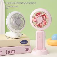 Ventilateur de poche pliable, 3 vitesses réglables, rechargeable par USB, ventilateur de bureau portable avec base, lumière LED, ventilateur de poche pour se rafraîchir