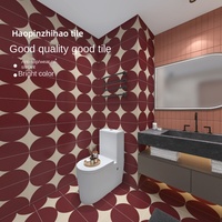 Carrelage Rouge Vin Style Extrême Poverté, Motif Petite Fleur en Brique, pour Murs Intérieurs, Cuisine, Balcon, Restaurant