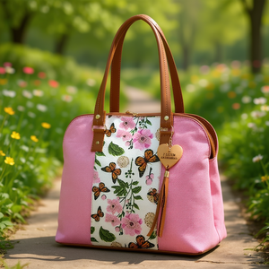Bolso Tote para Mujer Fana Ember, Color Rosa, Diseño Floral de Yute, Cierre de Cremallera, para Uso Diario - Product Image 2
