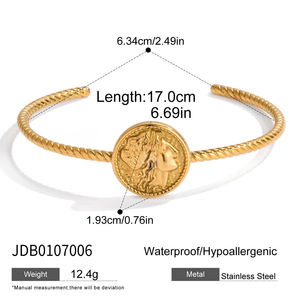 J & D Moda Retrato Moneda Pulsera 18K Chapado en oro Acero inoxidable Moda Señora Moneda Retrato Twist Open Cuff Bracelet - Product Image 6