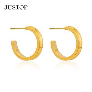 Trendy <b>Hook</b> Hoop <b>Earrings</b> 18K Gold Plated Stainless Steel Hypoallergenic Women's Fashion Jewelry Wholesale Supplier JUSTOP Brand - Product Image 5