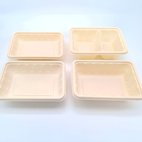 Herbruikbare, biologisch afbreekbare, PFAS-vrije, dubbele compartimenten, lekvrije bento box van maïszetmeel voor voedselbezorging