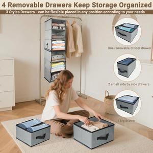 Organizador de Armario Colgante de 6 Niveles con 4 Cajones Extraíbles, Plegable, Portátil, Ahorra Espacio, para Dormitorio, Residencia Universitaria, RV, Viajes - Product Image 6
