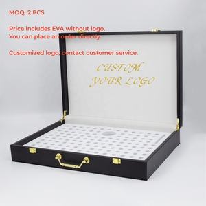 काले बड़े pu चमड़े के mdf लकड़ी के बक्से पैकेजिंग इत्र लक्जरी ब्रीफकेस सौंदर्य सेट कॉस्मेटिक मेकअप के लिए उपहार बॉक्स - Product Image 4