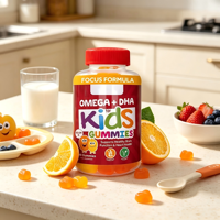 Permen Kunyah Pektin Vegetarian Formula Omega + DHA untuk Anak, Rasa Buah Bebas Gluten, Suplemen Diet Anak, Laris Manis, OEM