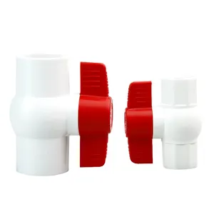 Robinet à bille en PVC rouge, poignée en T, arrêt de l'eau, raccords à solvant de 1/2 à 4 pouces, plastique blanc