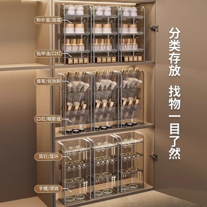 <b>Makeup</b> Organizer Storage Box With <b>Mirror</b> Plastic Cosmetic Holder For Bathroom <b>Vanity</b> And Desk Use - Product Image 2