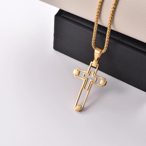 Pendentif croix creuse en acier inoxydable, bijoux hip-hop streetwear pour femmes et hommes, bijoux chrétiens - Product Image 5
