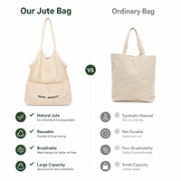 Sac de courses réutilisable en jute biologique tricoté avec longue poignée en corde pour fruits, légumes, savon et courses