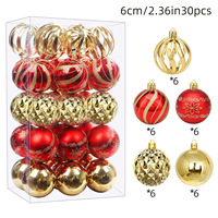 30 pièces de boules de Noël suspendues colorées, incassables et imperméables de 6 cm (assortiment rouge, or, noir)