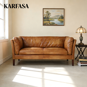 Divano Angolare a Tre Posti in Vera Pelle, Stile Vintage Rustico, Personalizzabile nel Colore, per Soggiorno, Camera da Letto, Appartamento - Product Image 3