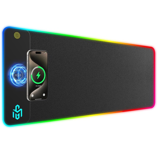 Extra Large Custom Logo Non-Slip Waterproof Rubber Gaming Mouse Pad 15W Wireless Charging RGB LED Customizable Size Laptop