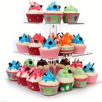 Support à gâteau carré transparent en acrylique, imprimé UV et gravé au laser, support à dessert à étages de qualité supérieure, luxe minimaliste