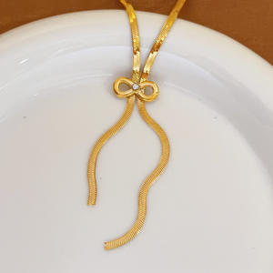 أقراط جديدة طويلة برباط من الفولاذ المقاوم للصدأ 18 قيراط مطلية بالذهب طقم مجوهرات للنساء - Product Image 4