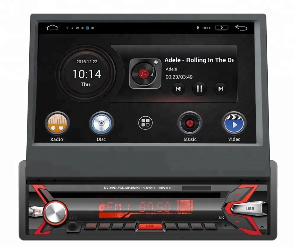Autoradio Android 10.0, lecteur DVD/CD, Bluetooth, écran tactile rétractable et rabattable de 7 pouces, GPS intégré