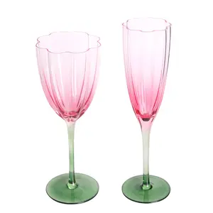 New arrivals hot sale in stock elegant flower shaped red wine glass and champagne glass wine glass set from Chinese factory