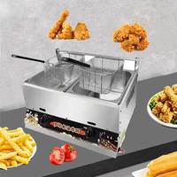 Friteuse à gaz professionnelle 20L Double cylindre friteuse à gaz frites de poulet friteuse réservoir en acier inoxydable GC fourni brûleur à économie d'énergie
