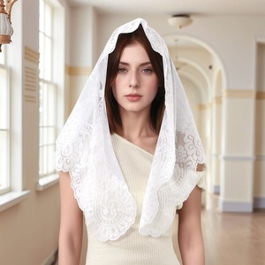 Mantilla espagnole blanche en dentelle, foulard court pour la messe catholique, pour mariée - Product Image 2