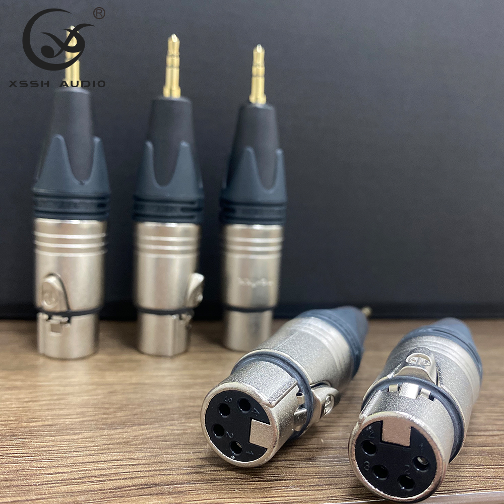 XLR Headphone lapis emas wanita, Adaptor Universal sambungan 2.5mm 3.5mm 4.4mm, Headphone lapis emas OEM 4pin konektor colokan Jack XLR