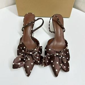 Babouche Femme 2025 New Fashion Polka Dot Open Toe Silk Women Slingback <b>Mules</b> 2025 Low Kitten Heels - Product Image 3