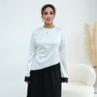 Ensemble élégant Loriya Abaya avec dentelle contrastante, haut asymétrique à manches longues et jupe longue pour femmes, vêtements modestes occidentaux