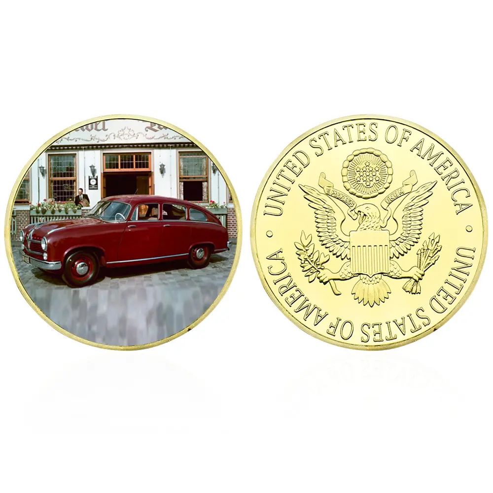 クラシックカーデザインメタルコインゴールドシルバーメタルお土産コインコレクション用チャレンジコイン