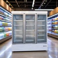 Congélateur vertical commercial à triple porte, grande capacité, refroidisseur de boissons avec éclairage LED, dégivrage automatique, refroidissement par air