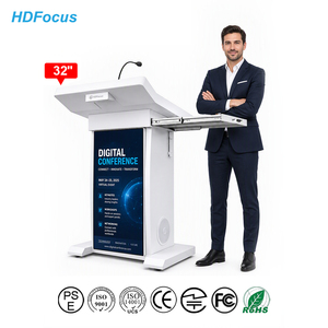 Podio Digital Inteligente con Pantalla de Señalización de 32 Pulgadas, Elevación Automática, <span class=keywords><strong>Atril</strong></span> <span class=keywords><strong>para</strong></span> Conferencias con Control Táctil de 21.5 Pulgadas, HDFocus DP32, PC Integrada - Product Image 1