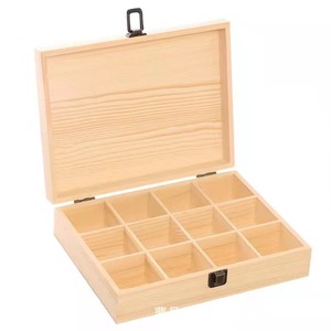 Boîte de rangement en bois carrée de 20,5 cm, 9 compartiments, en bois de pin, couleur naturelle, pour emballage et rangement de cadeaux - Product Image 5