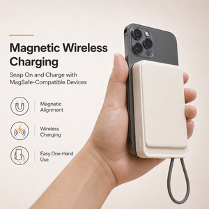 Banco de Energía Inalámbrico Magnético de 10000 mAh, <span class=keywords><strong>Cargador</strong></span> Portátil de <span class=keywords><strong>Carga</strong></span> Rápida de 22.5 W con Cable Tipo C Integrado - Product Image 4