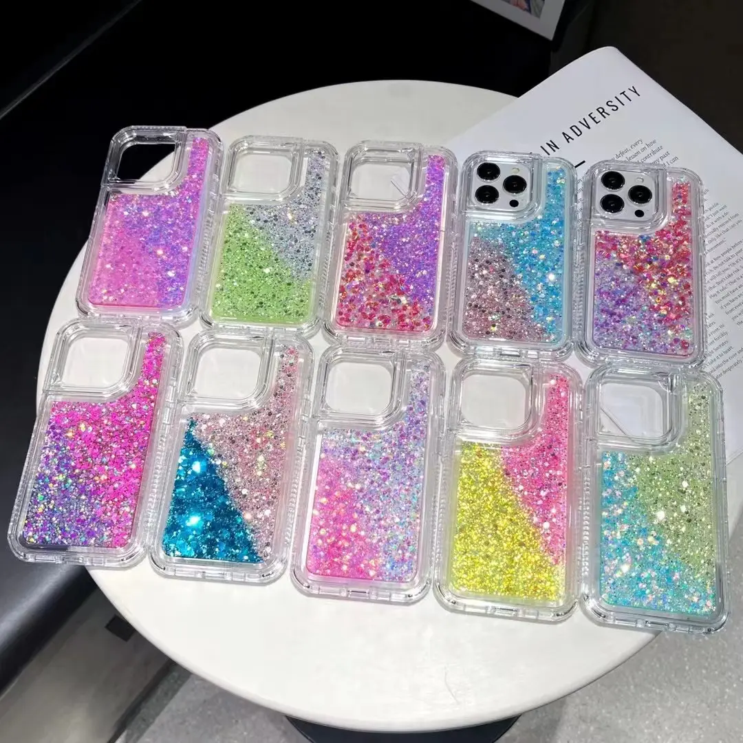 Drijfzand Drie-In-Een Twee-Kleur Hellende Druppel Rubber Shell Mobiele Telefoon Case Voor Iphone Voor Samsung Voor Xiaomi 2647