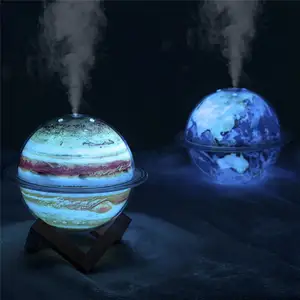 Nieuwe Nachtlamp Verstuiver Fogger Olie Diffuser Etherische Olie Ultrasone Luchtbevochtiger 3d Planeet Sterrenstelsels Usb Luchtbevochtiger Met Hout Sten