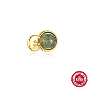 Gaby Piercing Jewelry S925 Sterling Silver Flat Stud <strong>Earrings</strong> Natural Stone Aquatic Agate Ear Bone Nail <strong>Daith</strong> Cartilage <strong>Earring</strong> - Product Image 6