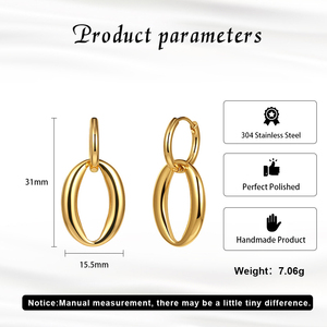 Boucles d'oreilles pendantes géométriques simples en acier inoxydable plaqué or 18 carats, tendance et inaltérables, pour femmes - Product Image 4