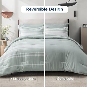 Giường Trong Một Túi Nữ Hoàng 7 Mảnh Sage Màu Xanh Lá Cây Nữ Hoàng Comforter Đảo Ngược Thực Vật Hoa Thiết Kế Siêu Mềm Mại Thoáng Khí Bộ Đồ Giường Bộ - Product Image 4