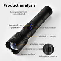 Lampe torche laser blanche G501 60W, zoomable, portée 1000m, lanterne puissante, rechargeable par USB, batterie externe, lampe torche tactique LED