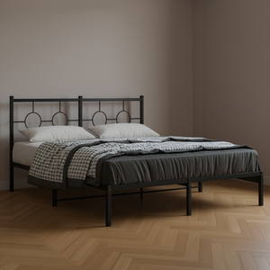 Industrial King Size Bed <b>Frame</b> 59x79 Inch <b>Black</b> Steel Metal Bed Stable Bedroom Furniture - Product Image 2