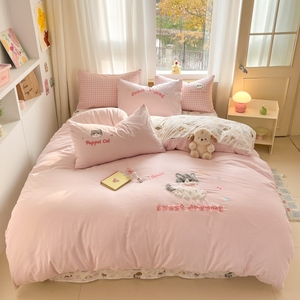 Nuovo Set di Biancheria da Letto in Cotone Lavato di Grado A con Ricamo Applicato, Copripiumino e Lenzuola Delicati sulla Pelle <span class=keywords><strong>per</strong></span> Casa e Dormitori - Product Image 1