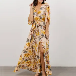 2023 New Beach Floral Print Boho Maxi Cotton Summer Women Casual Dresses For Women